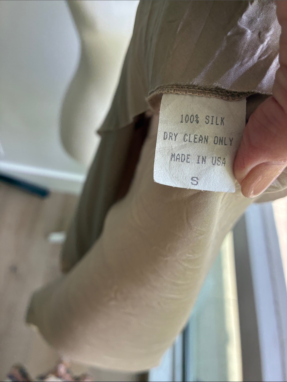 Vintage Beige 100% Silk Slip Dress with Adjustable Grosgrain Straps - Picture 5 of 5